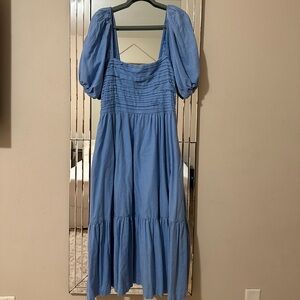 Abercrombie & Fitch - Emerson Linen Blend Puff Sleeve Midi Dress